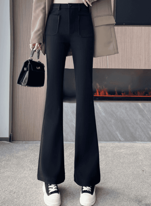 骨格ウェーブ服ハイウエストフロントフレアパンツ