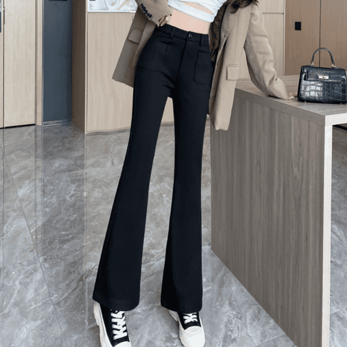 骨格ウェーブ服ハイウエストフロントフレアパンツ