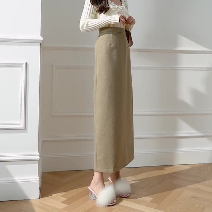 骨格ウェーブ服ハイウエストロングタイトスカート