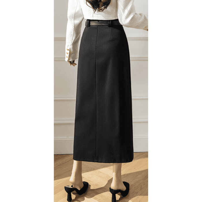 骨格ウェーブ服ベルト付きハイウエストタイトスカート