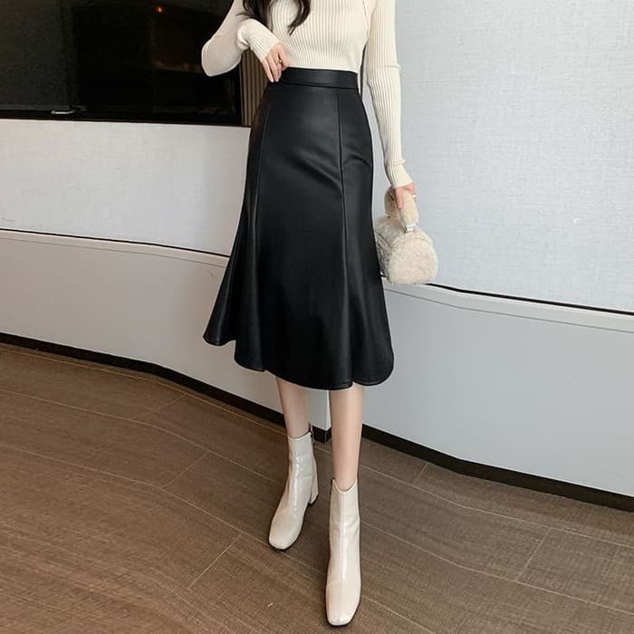 骨格ウェーブ服フェイクレザーマーメイドスカートセットアップ