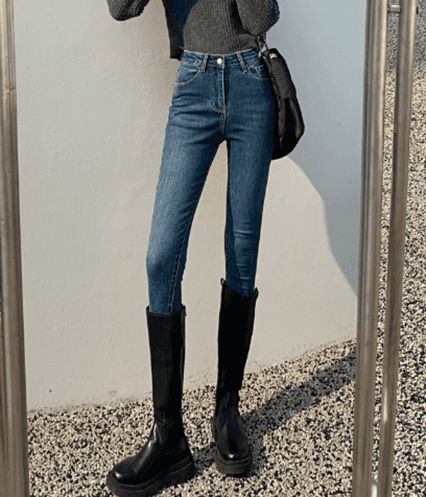 骨格ウェーブ服ハイウエストスキニーパンツ