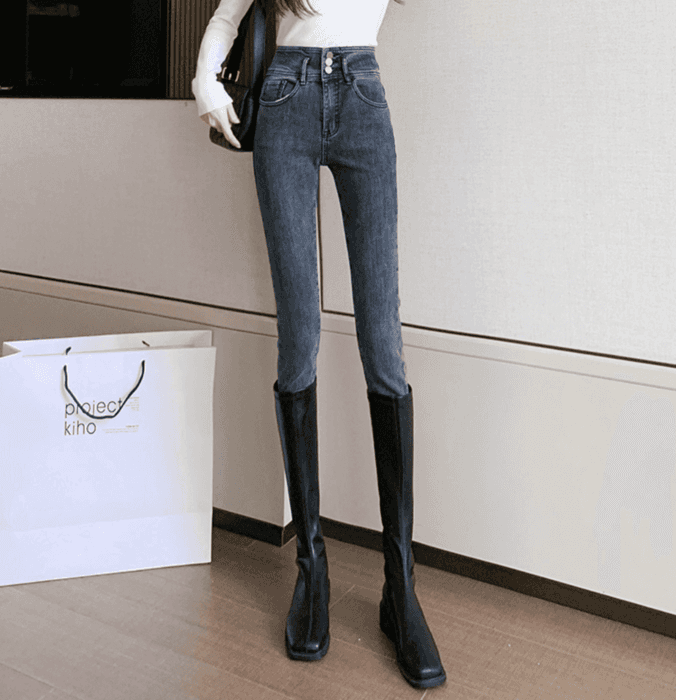 骨格ウェーブ服ハイウエストスキニーパンツ