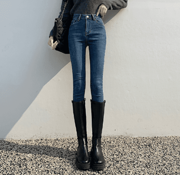 骨格ウェーブ服ハイウエストスキニーパンツ