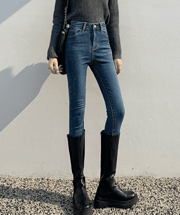 骨格ウェーブ服ハイウエストスキニーパンツ
