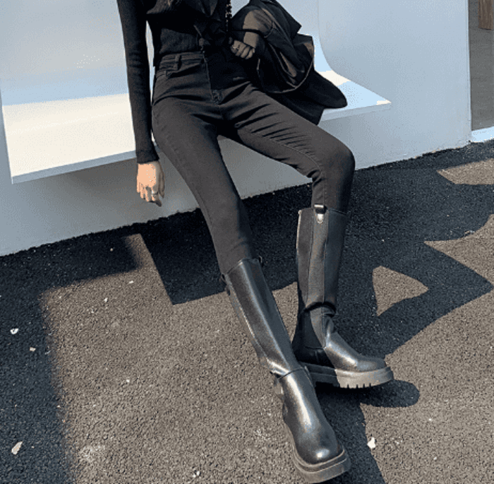 骨格ウェーブ服ハイウエストスキニーパンツ