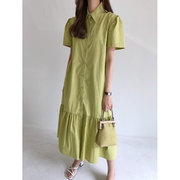 骨格ウェーブ服ギャザーロングワンピース