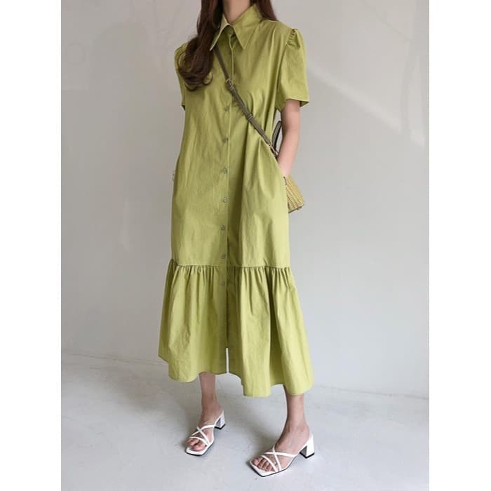 骨格ウェーブ服ギャザーロングワンピース