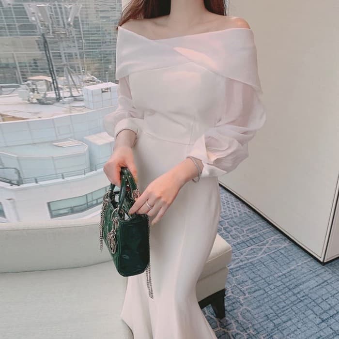 骨格ウェーブ服オフショルマーメイドワンピース