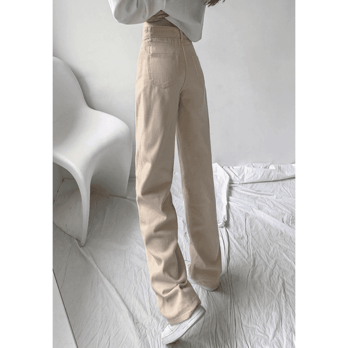 骨格ウェーブ服ハイウエストストレートデニムパンツ