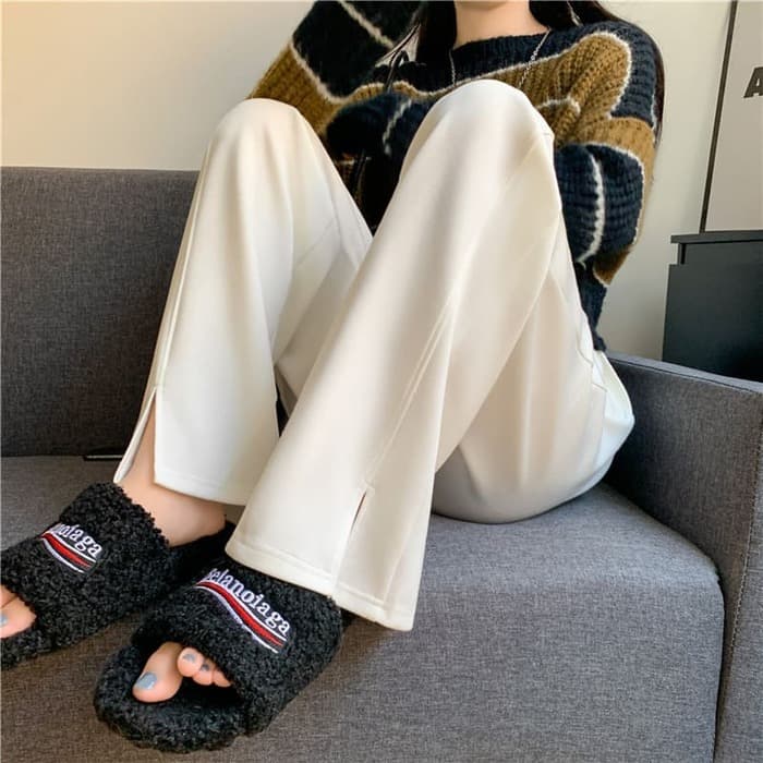 骨格ウェーブ服ストレートサイドカットパンツ