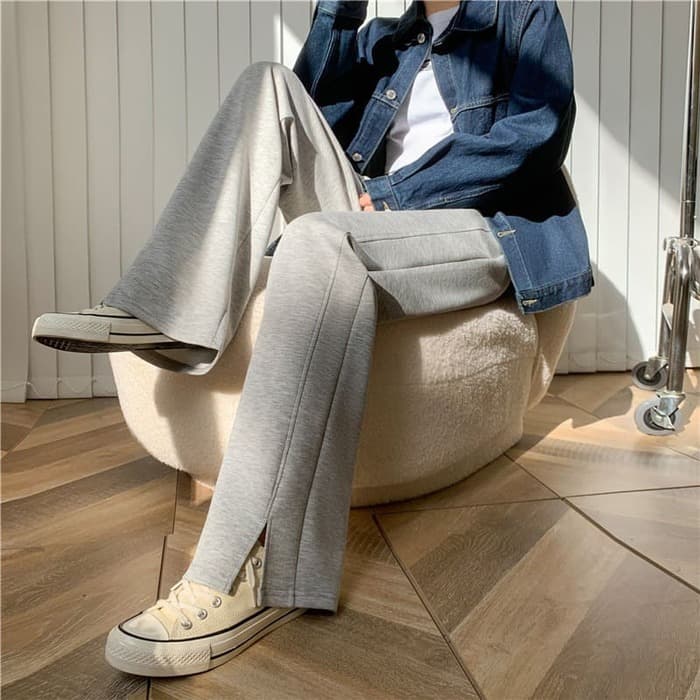 骨格ウェーブ服ストレートサイドカットパンツ