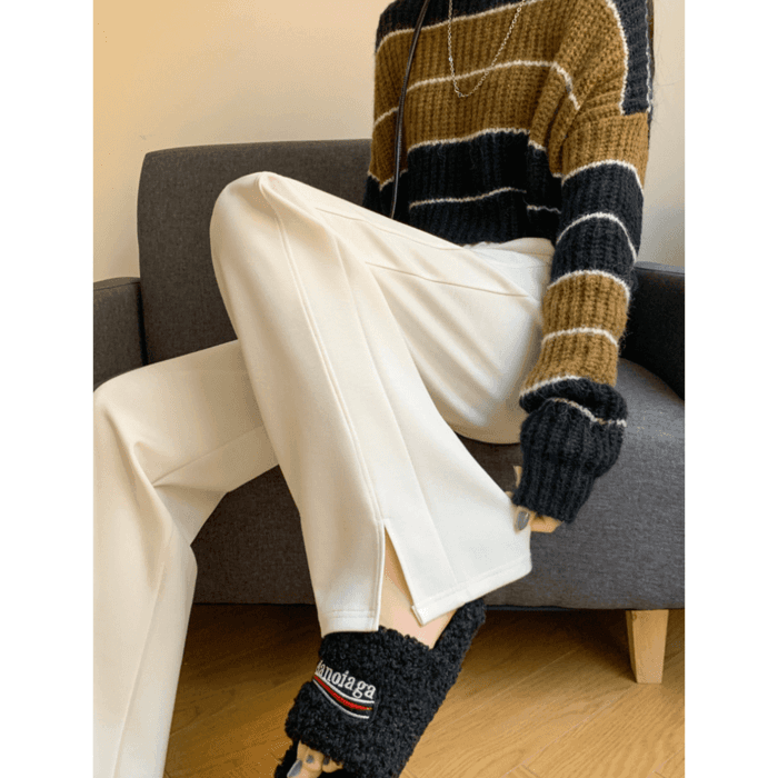 骨格ウェーブ服ストレートサイドカットパンツ