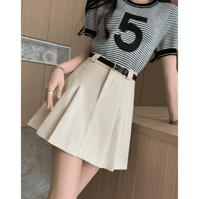 骨格ウェーブ服プリーツショートスカート(ベルト付き)