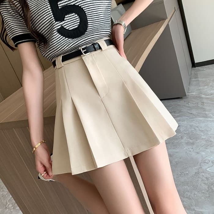 骨格ウェーブ服プリーツショートスカート(ベルト付き)