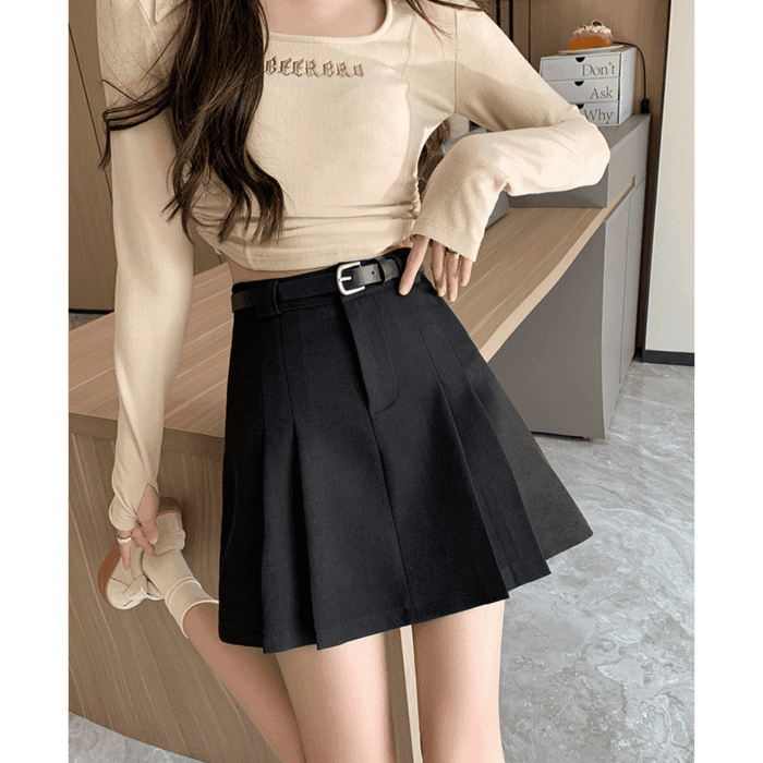 骨格ウェーブ服プリーツショートスカート(ベルト付き)