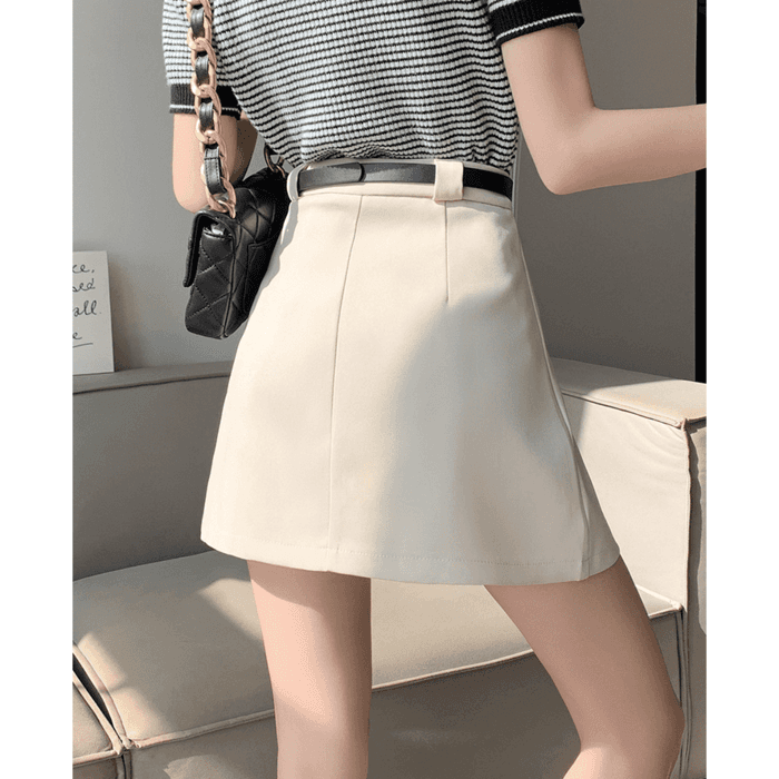 骨格ウェーブ服プリーツショートスカート(ベルト付き)