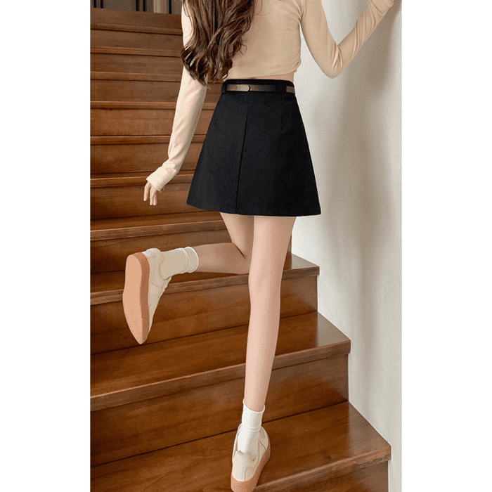 骨格ウェーブ服プリーツショートスカート(ベルト付き)