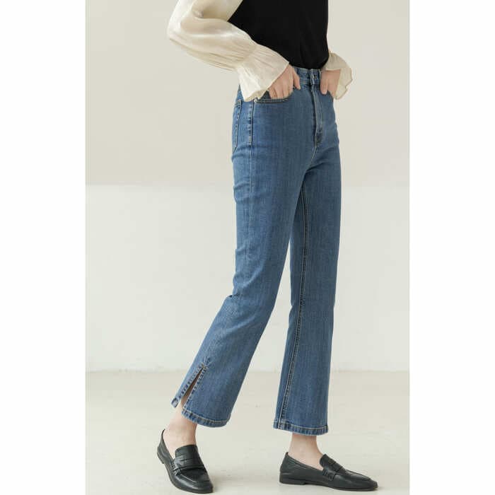 骨格ウェーブ服 スリットハイウエストデニム