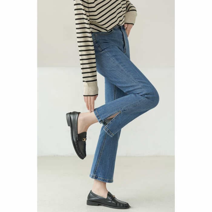 骨格ウェーブ服 スリットハイウエストデニム