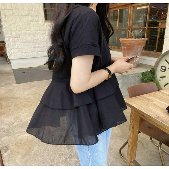 骨格ウェーブ服フリルTシャツトップス