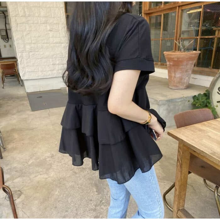 骨格ウェーブ服フリルTシャツトップス