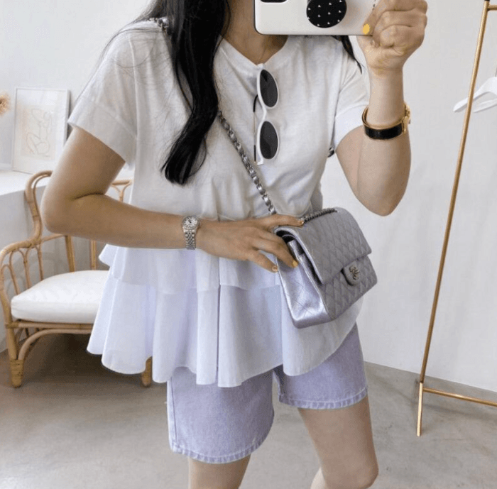 骨格ウェーブ服フリルTシャツトップス
