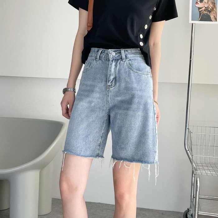 骨格ウェーブカジュアルデニムハーフパンツ