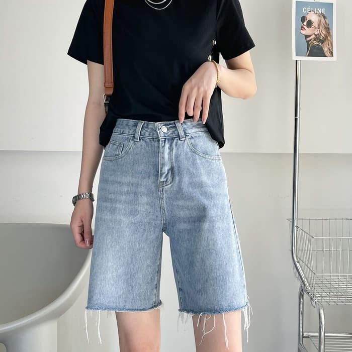 骨格ウェーブカジュアルデニムハーフパンツ