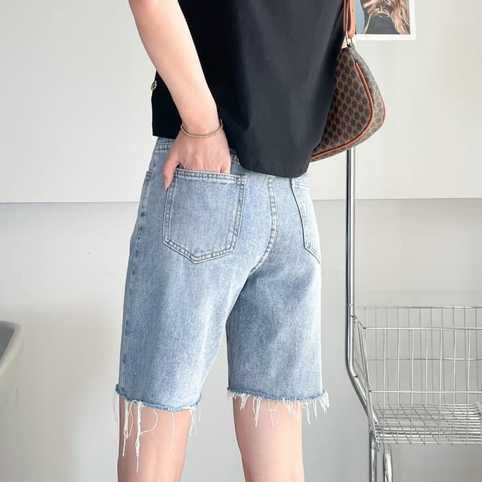 骨格ウェーブカジュアルデニムハーフパンツ
