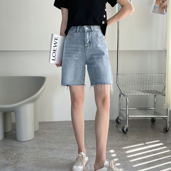 骨格ウェーブカジュアルデニムハーフパンツ