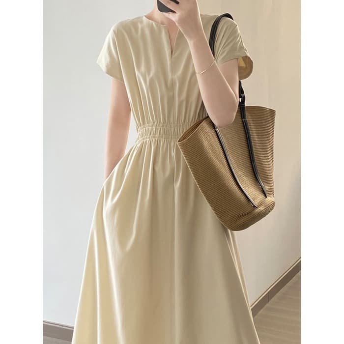 骨格ウェーブVネックロングシャツワンピース