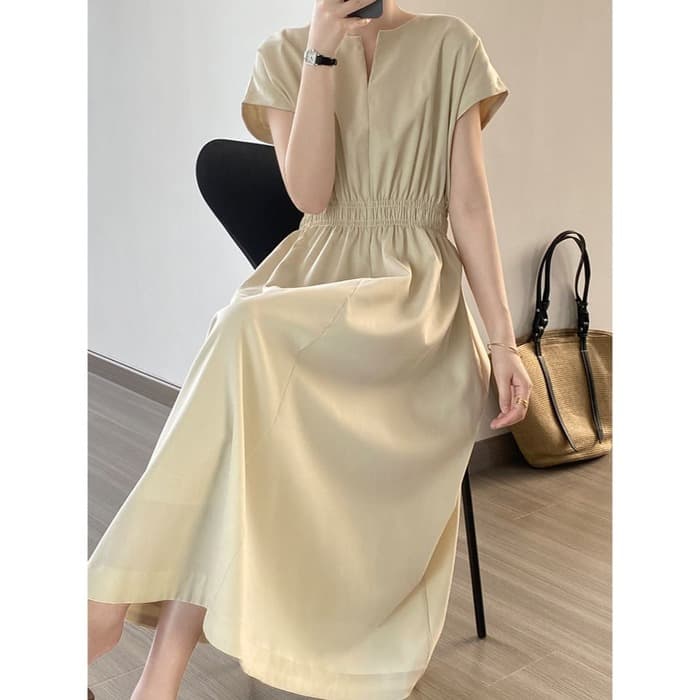 骨格ウェーブVネックロングシャツワンピース
