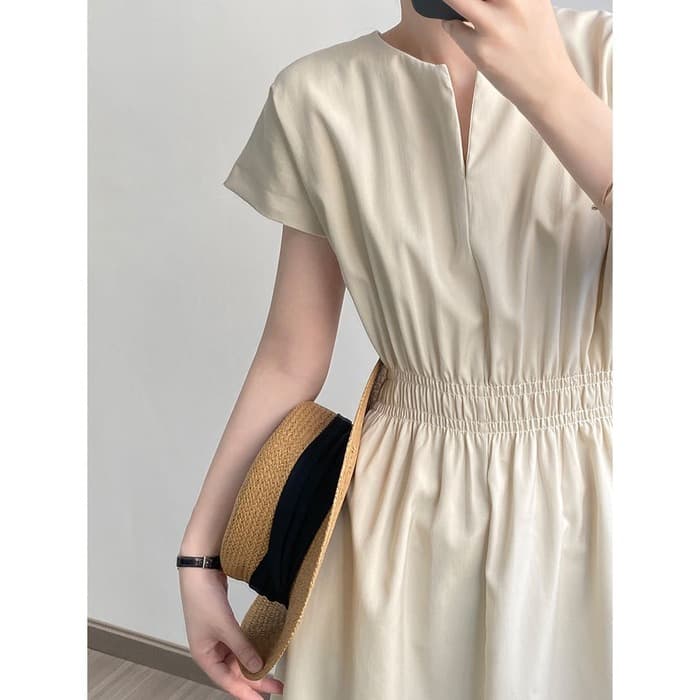 骨格ウェーブVネックロングシャツワンピース