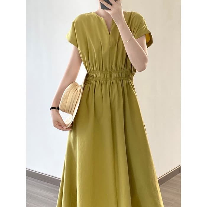 骨格ウェーブVネックロングシャツワンピース