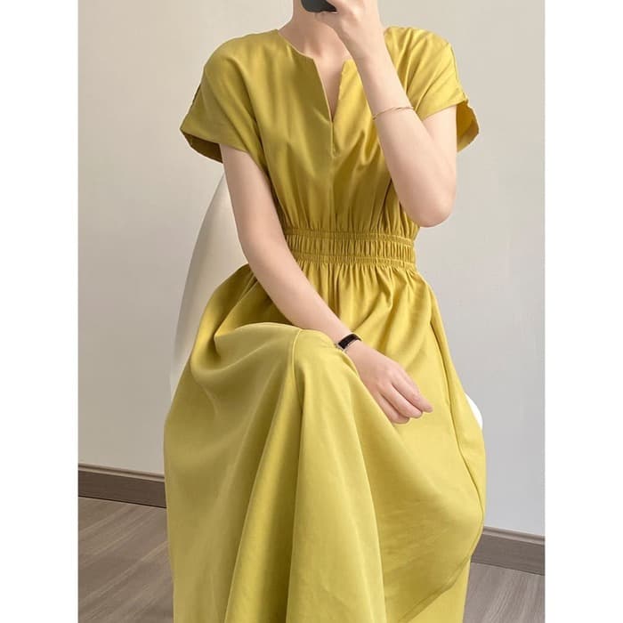 骨格ウェーブVネックロングシャツワンピース