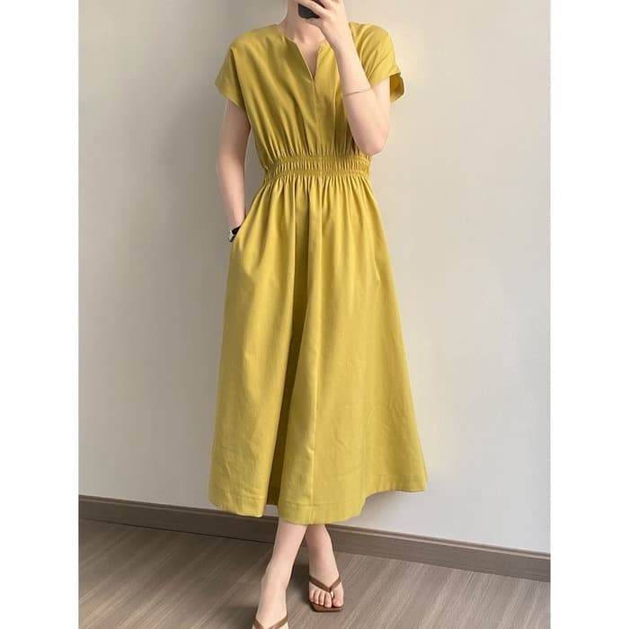 骨格ウェーブVネックロングシャツワンピース