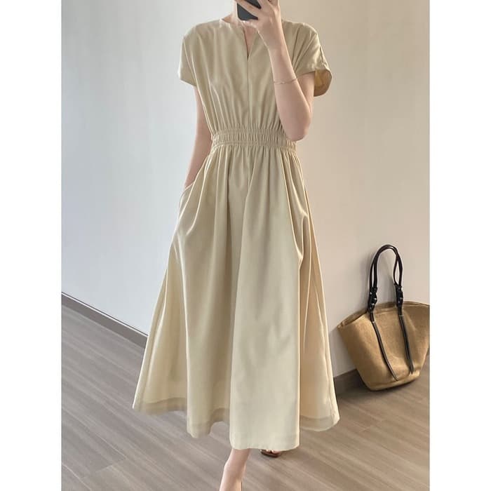 骨格ウェーブVネックロングシャツワンピース