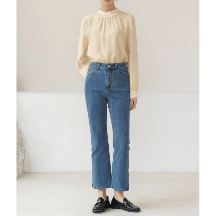 骨格ウェーブ服 スリットハイウエストデニム