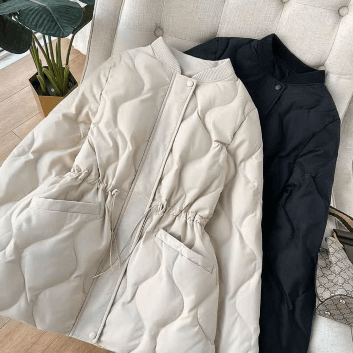 骨格ウェーブ服ウエストマーク付きキルティングアウター