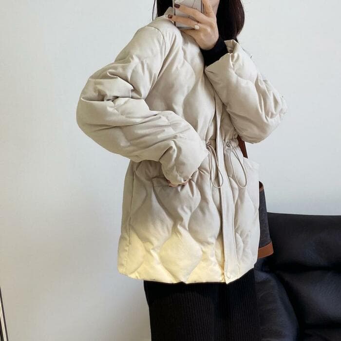 骨格ウェーブ服ウエストマーク付きキルティングアウター