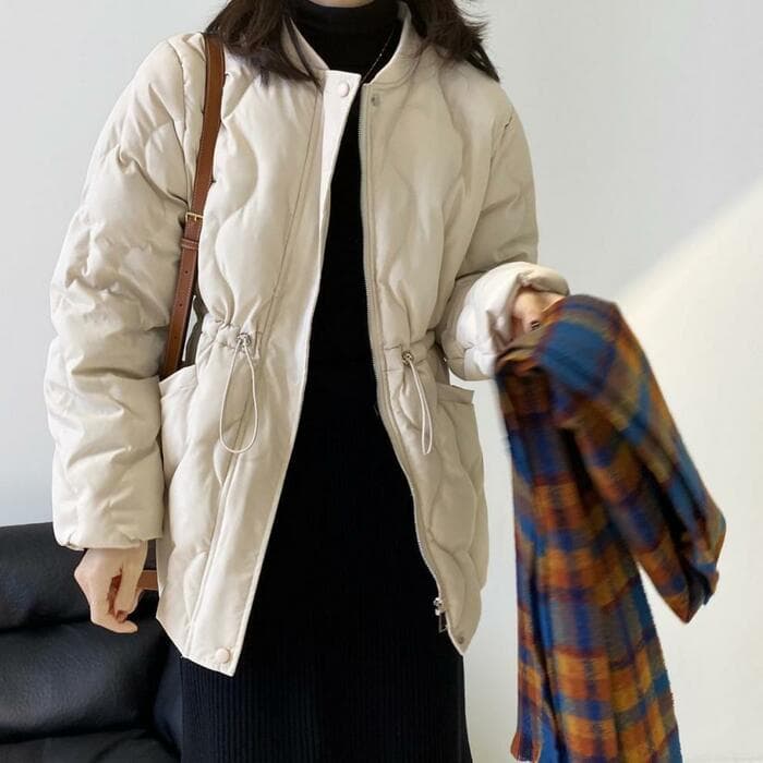 骨格ウェーブ服ウエストマーク付きキルティングアウター