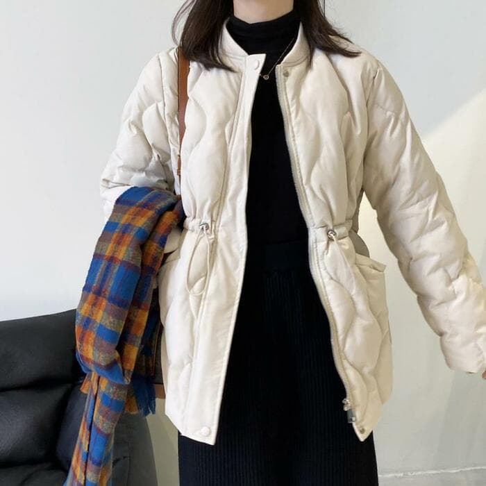 骨格ウェーブ服ウエストマーク付きキルティングアウター