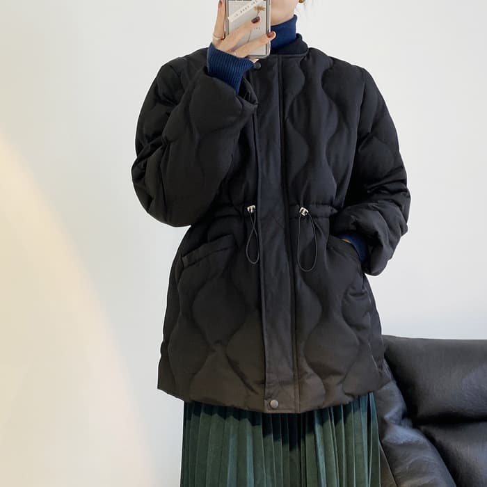 骨格ウェーブ服ウエストマーク付きキルティングアウター