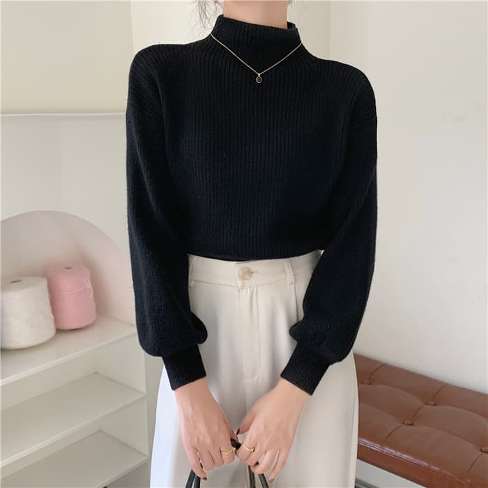骨格ウェーブ服ハイネックニットトップス