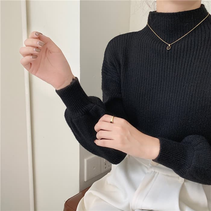 骨格ウェーブ服ハイネックニットトップス