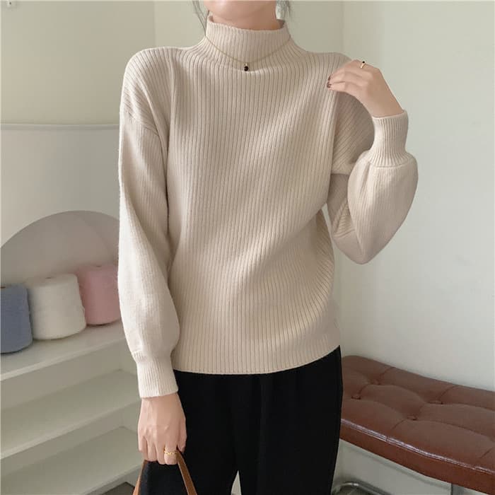 骨格ウェーブ服ハイネックニットトップス