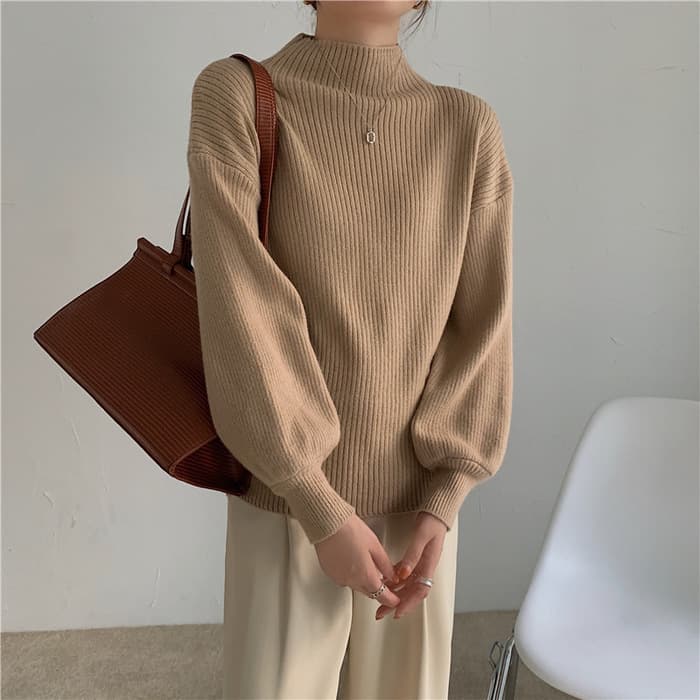 骨格ウェーブ服ハイネックニットトップス