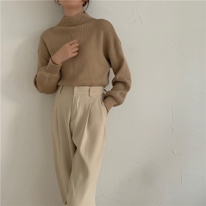 骨格ウェーブ服ハイネックニットトップス