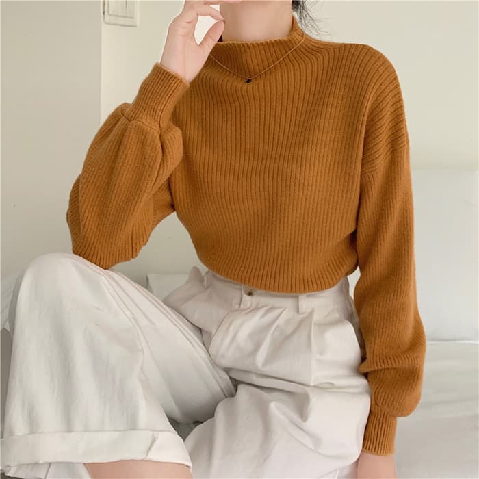 骨格ウェーブ服ハイネックニットトップス